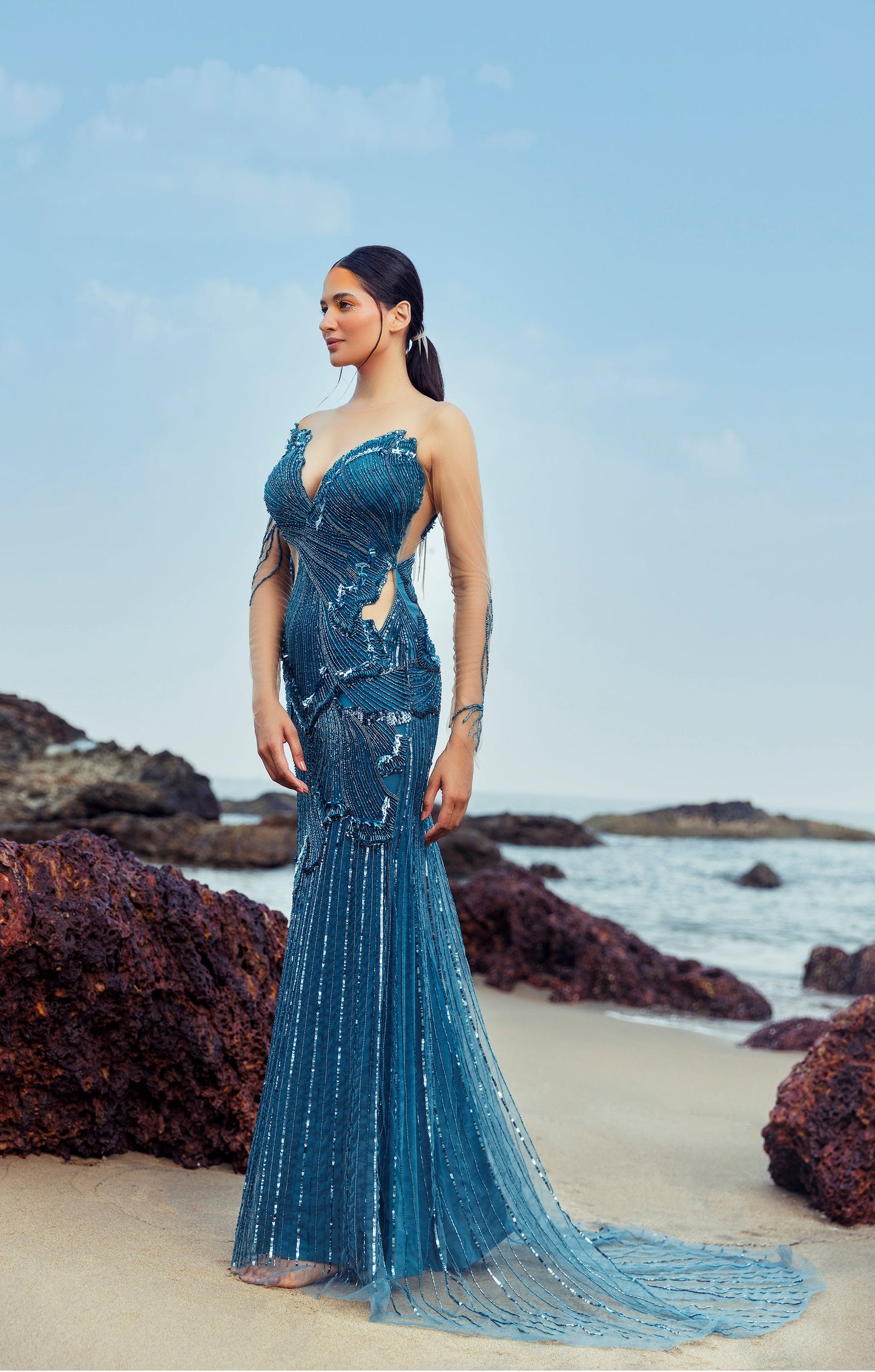 SOPHIE CHOUDRY IN COBALT FIN GOWN