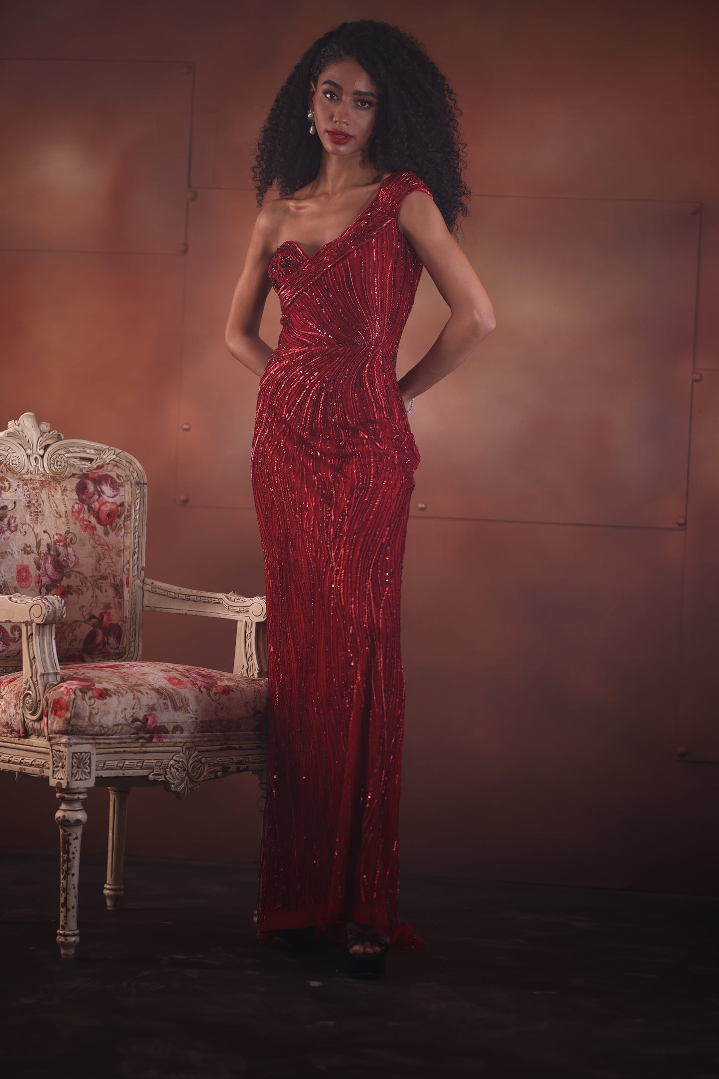 RED ONE SHOULDER GOWN